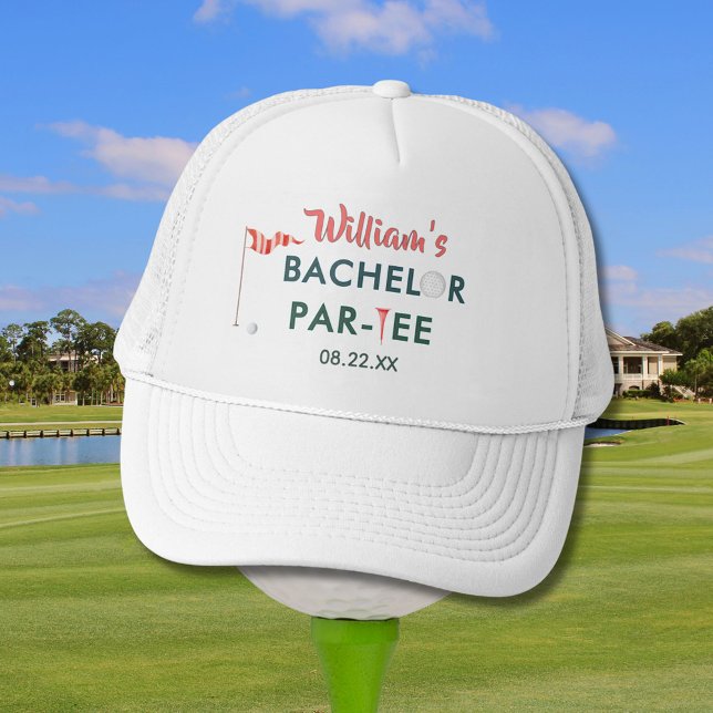 Custom Modern Bachelor Par-tee Golfer Name Date  Trucker Hat (Creator Uploaded)