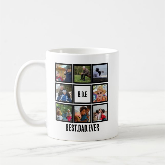 Custom Modern BDE Best Dad Ever 8 Photo Collage Coffee Mug (Left)