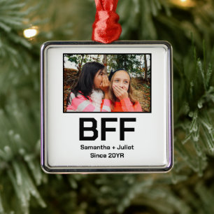 Custom modern best friend forever bff photo metal ornament