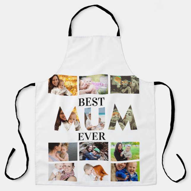 Custom Modern Best Mum Ever 12 Photo Collage  Apron (Front)