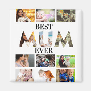 Custom Modern Best Mum Ever 12 Photo Collage Magnet