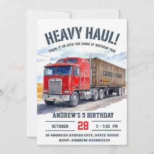 Custom Modern Big Rig Truck Birthday Party Invitation
