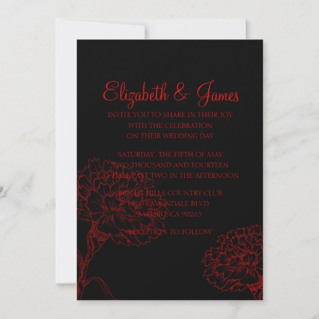 Custom Modern Black and Red Wedding Invitations (Front)