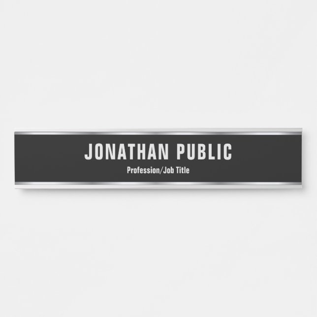 Custom Modern Black And Silver Template Elegant Door Sign (Front)