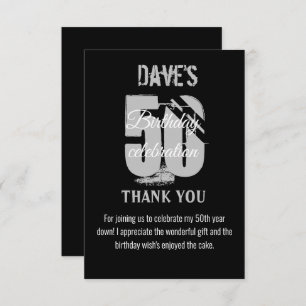 Custom Modern Black Any Age 50 Birthday Thank You Card