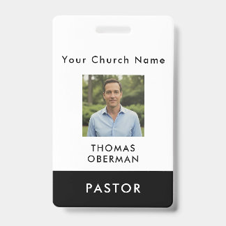 Custom Modern Black Church Pastor Photo ID Badge