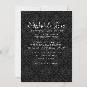 Custom Modern Black Damask Wedding Invitations