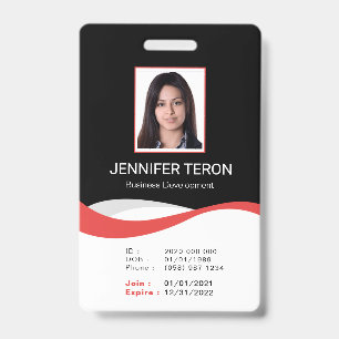 Custom Modern Black Employee ID Card with barcode Badge