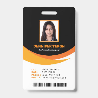 Custom Modern Black Employee ID Card with barcode Badge