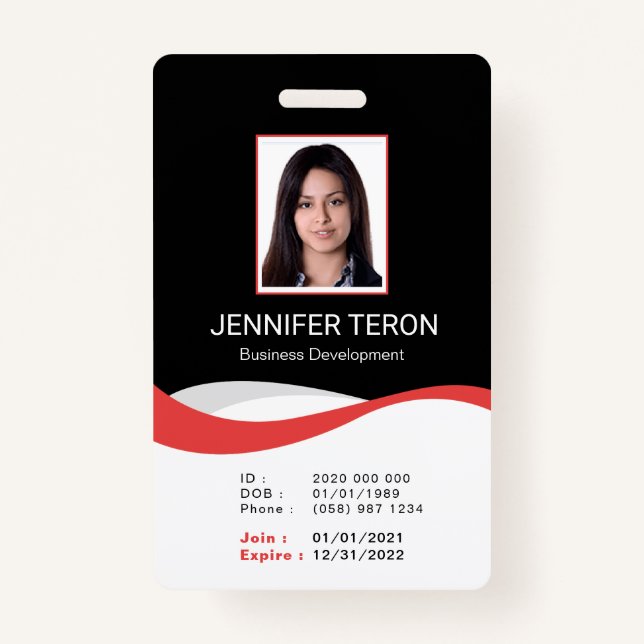 Custom Modern Black Employee ID Card with barcode ID Badge (Front)
