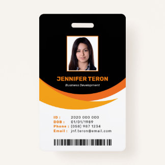 Custom Modern Black Employee ID Card with barcode ID Badge