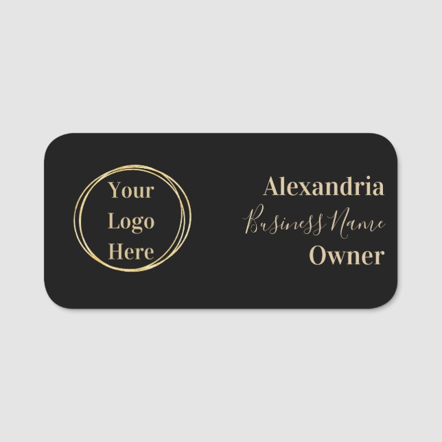 Custom Modern Black Gold Employee Name Tag (Front)