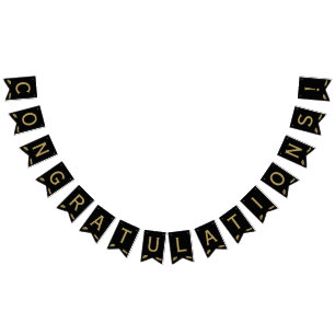 Custom Modern Black, Gold Graduate Congratulations Bunting
