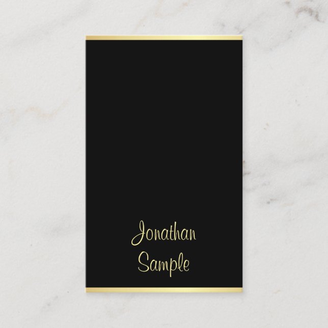 Custom Modern Black Gold Handwritten Script Trendy Business Card (Front)