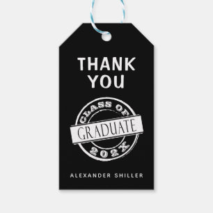 Custom Modern Black Graduate Thank You Gift Tags