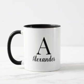 Custom Modern Black Monogram Name Mug
