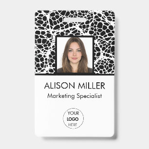 Custom Modern Black & White Employee Photo ID  Badge