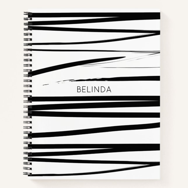 Custom Modern Black & White Lines Abstract Art Notebook (Front)