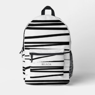 Custom Modern Black & White Lines Abstract Art Printed Backpack