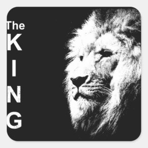 Custom Modern Black & White Pop Art Lion Head Square Sticker