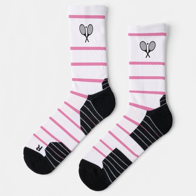 Custom Modern Black White Stripe Tennis Racket Socks (Left)