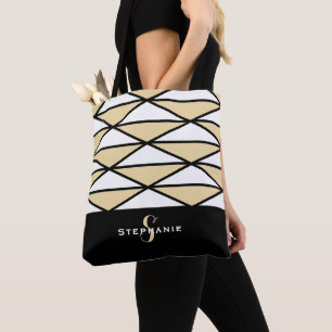 Custom Modern Black Yellow Chic Geometric Pattern Tote Bag