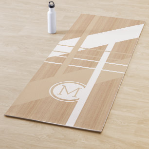Custom Modern Block Stripes Pattern On Faux Wooden Yoga Mat