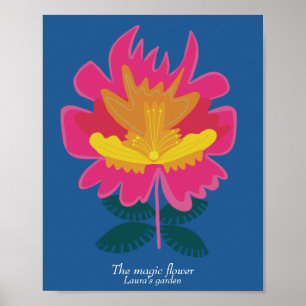 Custom modern blue floral garden wall poster
