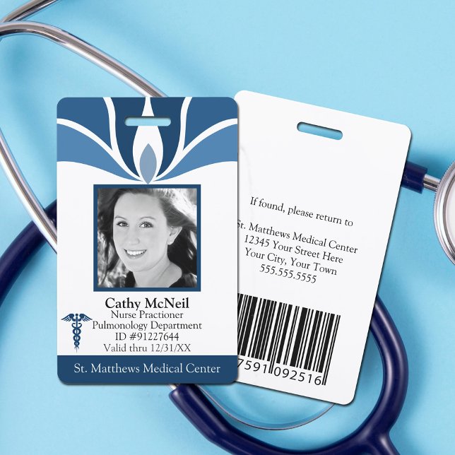 Custom Modern Blue Hospital Employee Medical ID Badge (Creator Uploaded)
