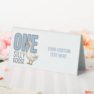 Custom Modern Blue One Silly Goose First Birthday