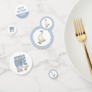 Custom Modern Blue One Silly Goose First Birthday Confetti