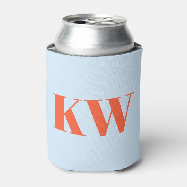Custom Modern Blue Orange Monogrammed Initial  Can Cooler (Can Front)
