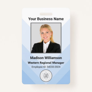 Custom Modern Blue White Business Employee Photo ID Badge
