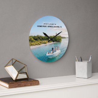 Custom Modern Boat Picture & Coordinates Large Clock