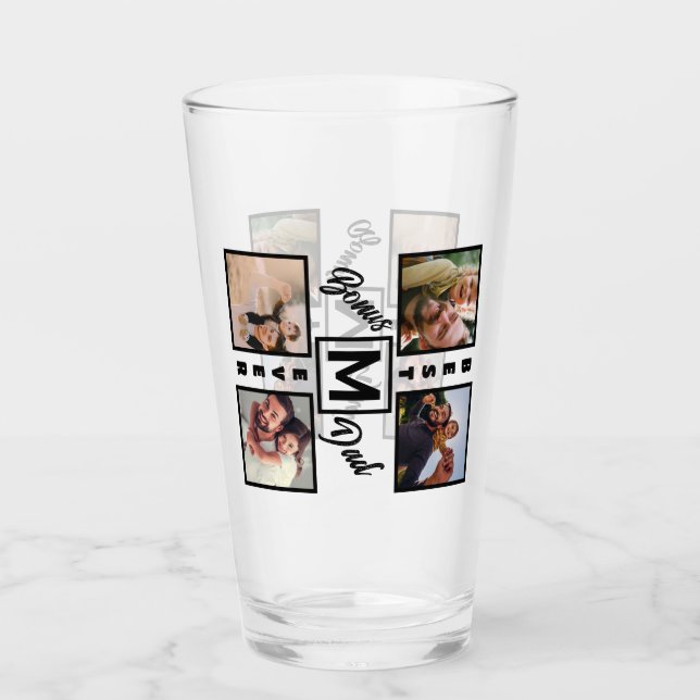 Custom Modern Bonus Dad Stepdad 4 Photo Collage Glass (Front)