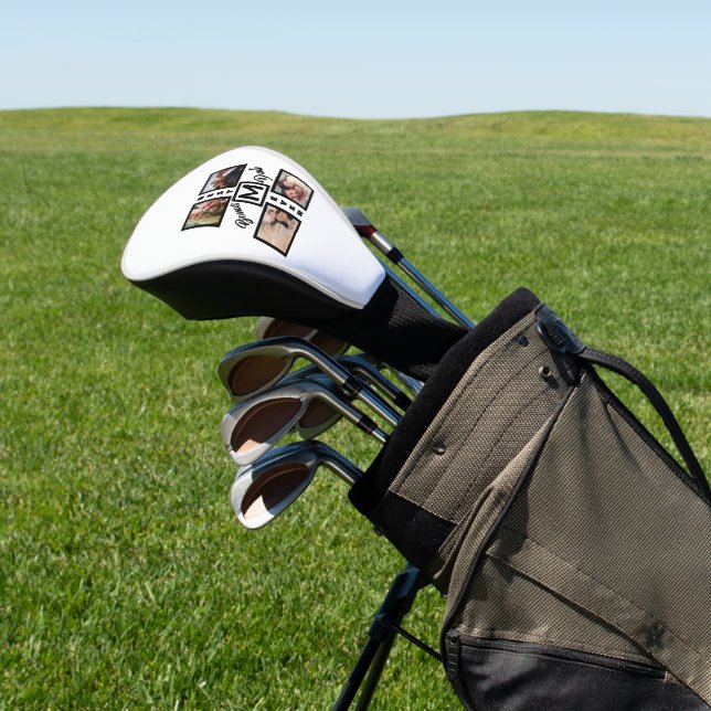 Custom Modern Bonus Dad Stepdad 4 Photo Collage Golf Head Cover (In Situ)