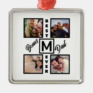 Custom Modern Bonus Dad Stepdad 4 Photo Collage Metal Ornament