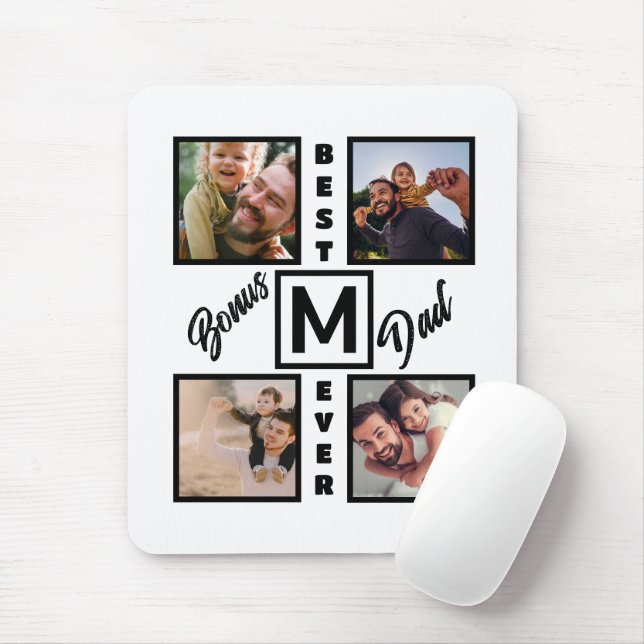 Custom Modern Bonus Dad Stepdad 4 Photo Collage Mouse Pad (With Mouse)