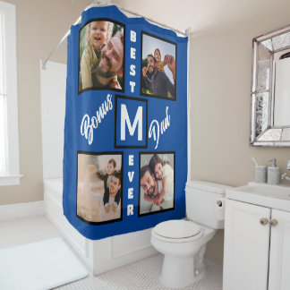 Custom Modern Bonus Dad Stepdad 4 Photo Collage Shower Curtain