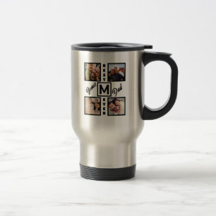 Custom Modern Bonus Dad Stepdad 4 Photo Collage Travel Mug