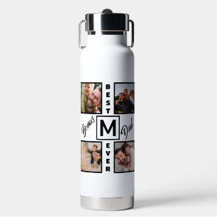 Custom Modern Bonus Dad Stepdad 4 Photo Collage Water Bottle