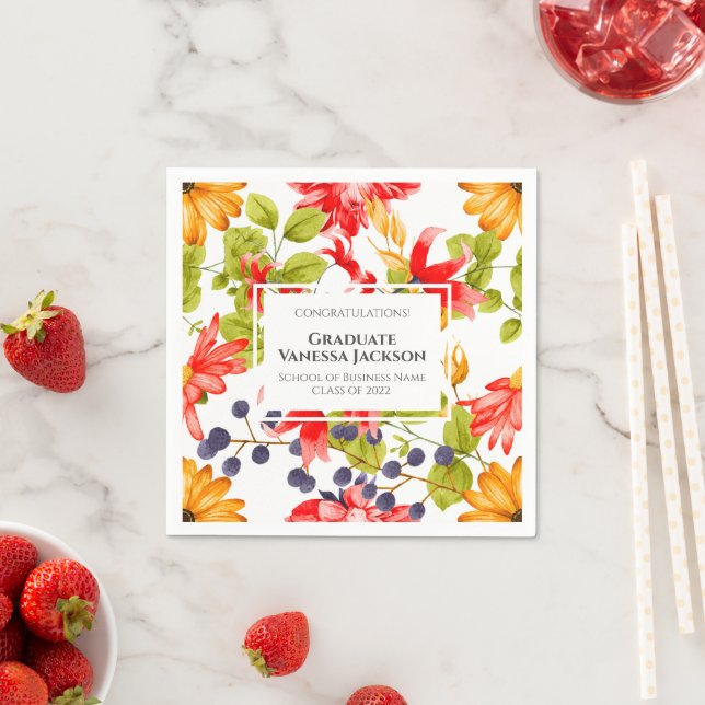 Custom Modern Bright Floral Graduation Napkin (Insitu)