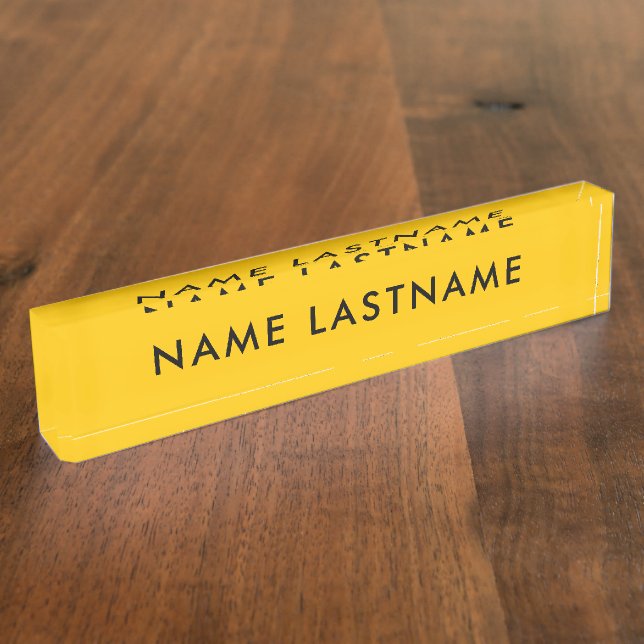 Custom Modern Bright Yellow Simple Minimalist Nameplate (Side)