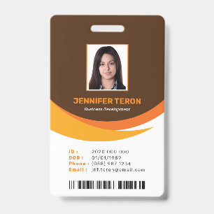 Custom Modern Brown Employee ID Card with barcode Badge
