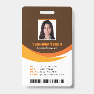 Custom Modern Brown Employee ID Card with barcode Badge