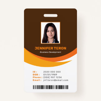 Custom Modern Brown Employee ID Card with barcode ID Badge