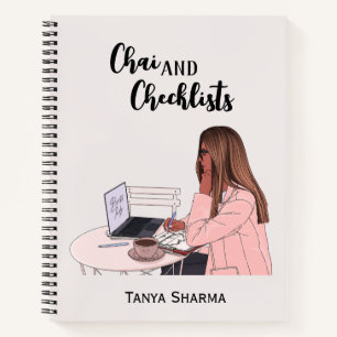 Custom Modern Brown Girl Chai & Checklists Notebook
