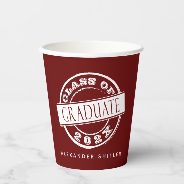 Custom Modern Burgundy Graduate Paper Cups (Front)