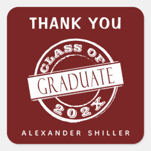 Custom Modern Burgundy Graduate Thank You  Square Sticker