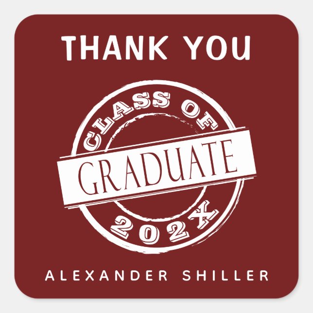 Custom Modern Burgundy Graduate Thank You  Square Sticker (Front)